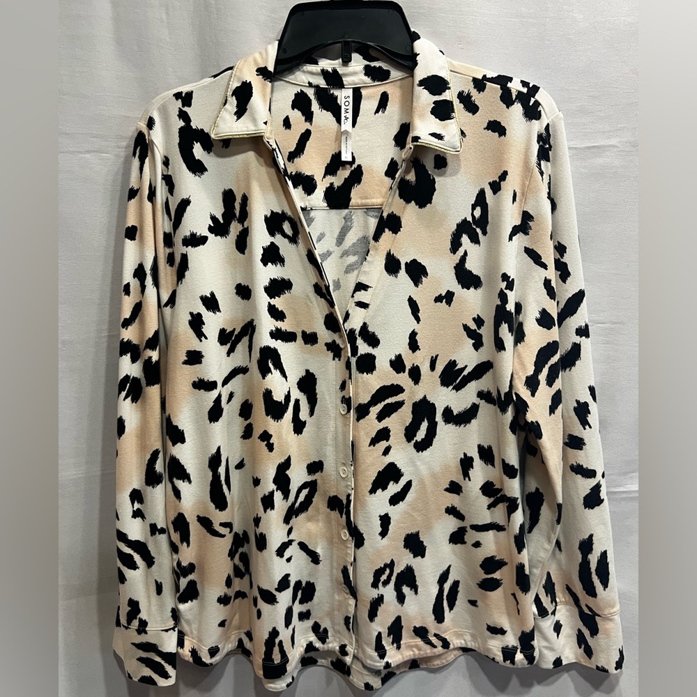 Soma Long Sleeve Pajama Top Beige and Black Animal Print Size XL